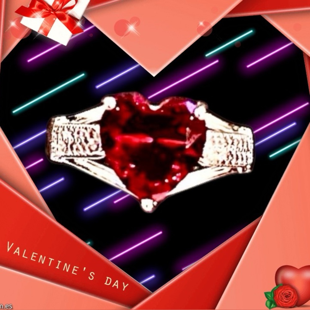 RED HEART RING SIZE 8 cubic zirconia pure silver plated SPARKLE AND ALLURE